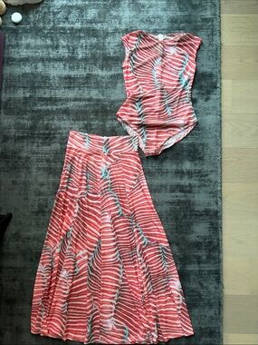 Striped Coral Red Maxi Skirt - Women's Skirt